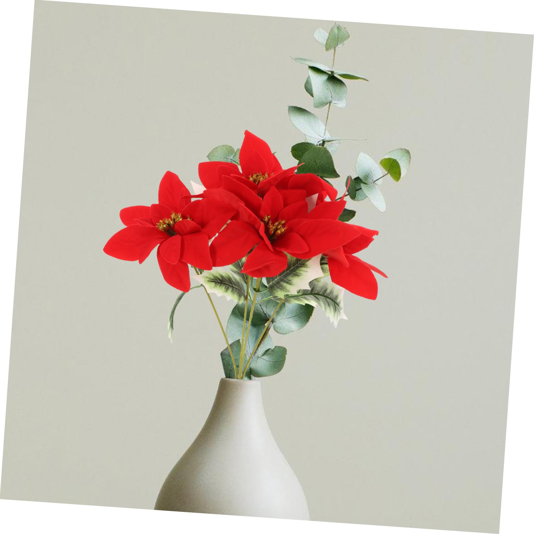 4piezas Flores Artificiales De Poinsettia para Decoración Navideña para De Mesa y Interiores
