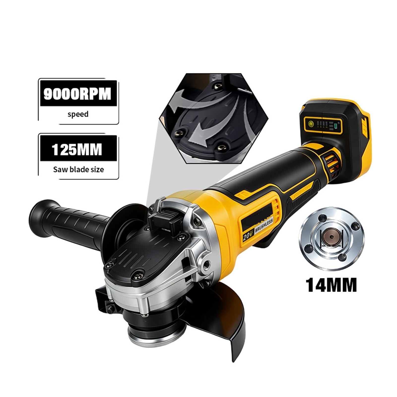 Smerigliatrice angolare senza spazzole a batteria 4 velocità 9000 giri/min 100/125 mm per da 20 V Officina(125mm-No Battery)