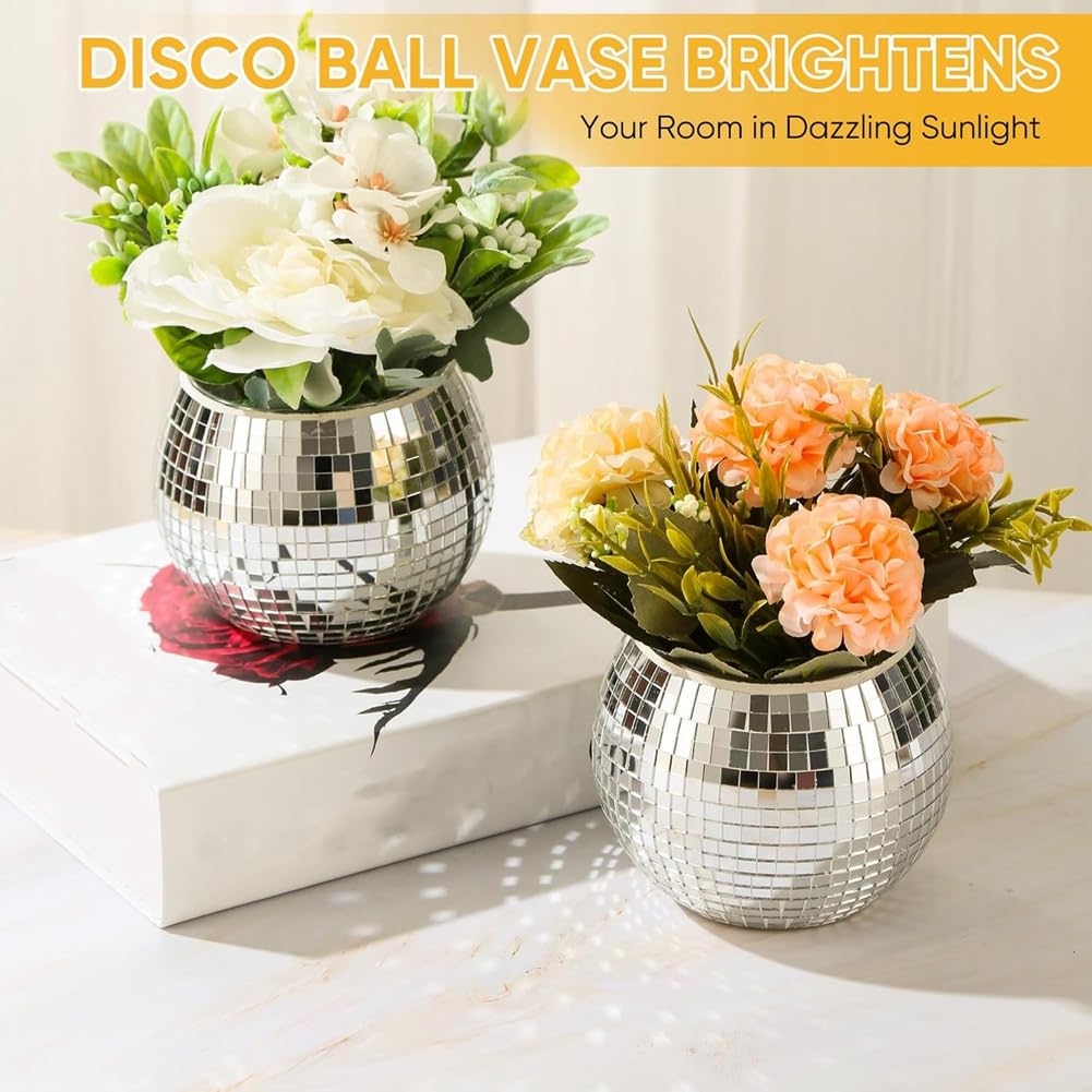 6 Piezas de Florero con Forma Bola Discoteca, Maceta con Forma Bola Discoteca para Centros de Mesa, Florero con Forma de Bola de Discoteca y Espejo Cristal para Bodas