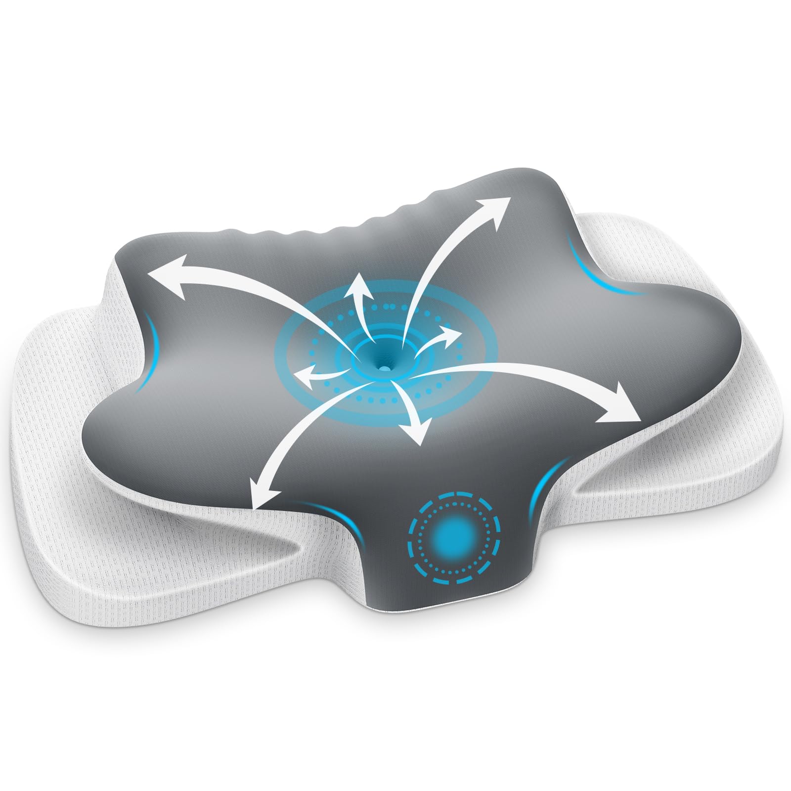 Ehomfory Cuscino Cervicale, 2 in 1 Ergonomico Cuscino in Memory Foam per Dormire, Cuscino per Supporto Cervicale con Federa Sfoderabile e Lavabile, 65x37x10/12cm, Grigio