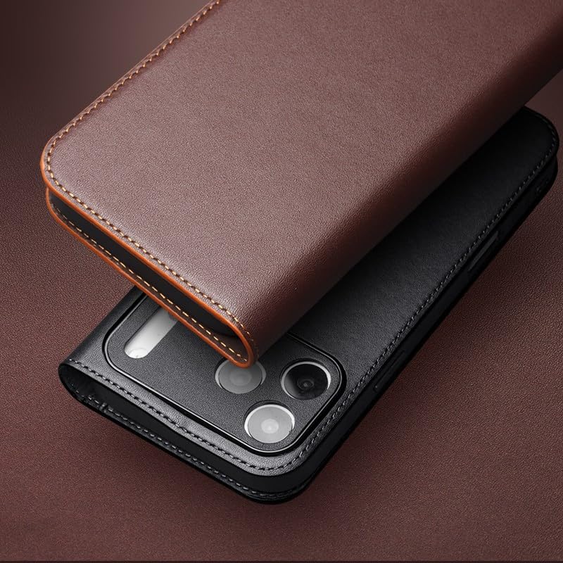 Housse iPhone 17 Pro cuir véritable marron protection clapet aimanté - 2