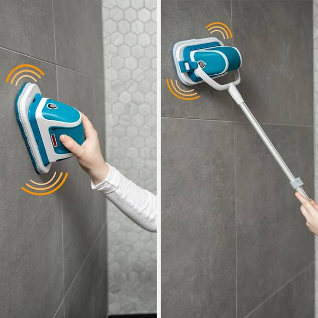 Mediawave Store - Lavapavimenti Lucidatrice Multifunzione, Scrubber Elettrico Multisuperficie Wireless, Spazzola per Pulizia della Casa con Tecnologia a Vibrazioni, Lava Pavimenti con Asta Telescopica