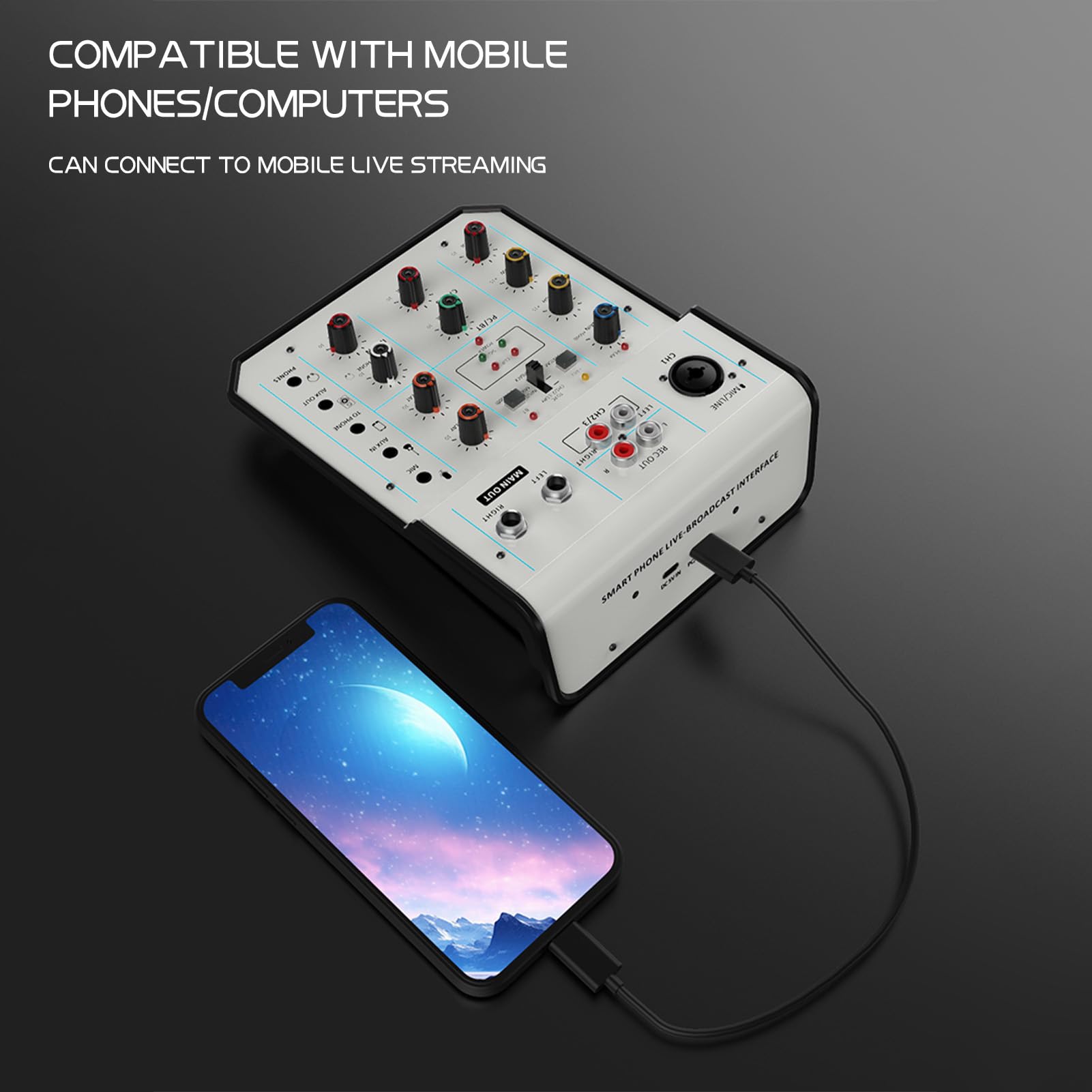 Walmeck 3-kanałowy Mikser Audio Przenośna Konsola Miksująca do Nagrywania w Domowym Studiu, Transmisja na żywo w Sieci DJ ze Złączami XLR/6,35 Mm/3,5 Mm, Wielofunkcyjny Profesjonalny
