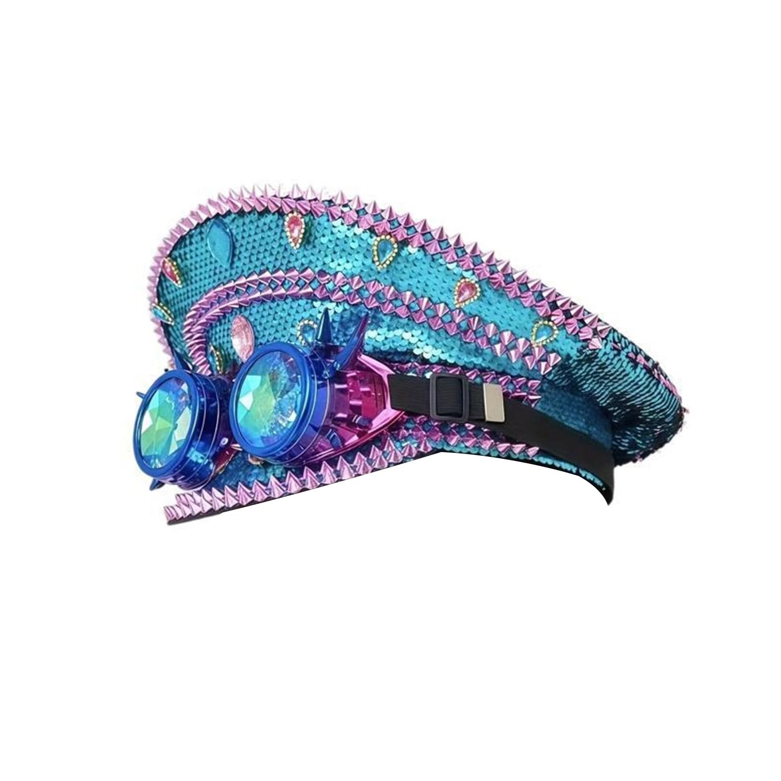 Gafas con remaches, sombrero plano para mujer, brillante, con diamantes de imitación, sombrero de fiesta de cumpleaños, capitán para eventos formales, fiesta ajustable