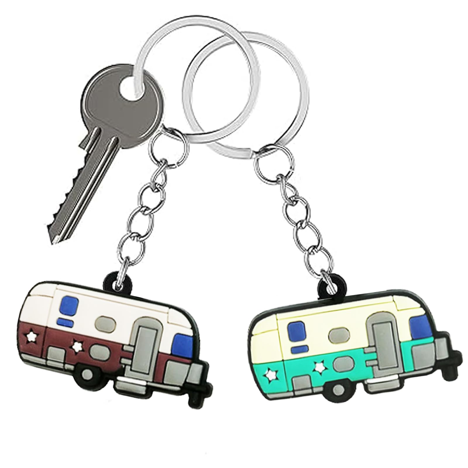 TrustBlaiCamper Keychain Set, 2 Pack Happy RV Camping Trailers Keyring Couples Camping Gifts for Men Women Travel