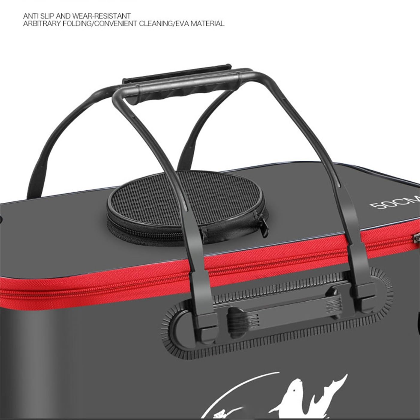 Secchio pieghevole EVA vasca pesci vivi contenitore pesca portatile | Vasca TPE impermeabile, coperchio rete, foro pompa ossigeno, doppio trasporto,fluviale e marina(Arancia,65cm)