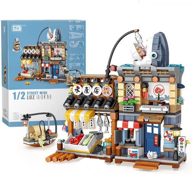 Aquatic Shop - Juego de bloques de construcción japoneses Street View - Juego de bloques de construcción de mini ladrillos, juguete divertido y