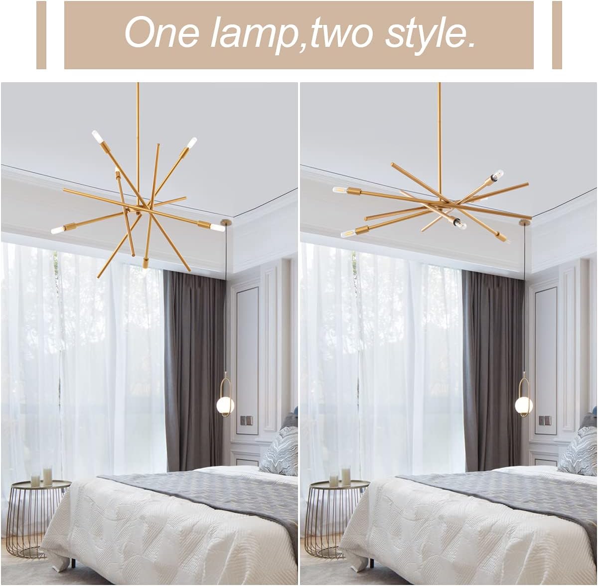 VILUXY Contemporary Chandelier Lighting Fixture 6-Light Antique Brass Brush Paint Finish Mid-Century Pendant Lighting for Dining Room Bedroom Kitchen Living Room