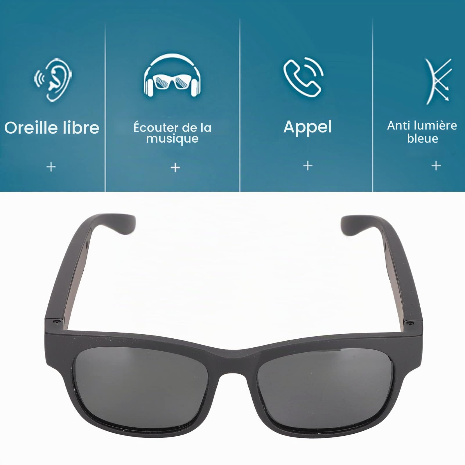 Lunettes Intelligentes, Lunettes de Audio Intelligentes avec Suppression du Bruit, Appels Mains Libres, Haut-Parleur Ouvert avec Connectivité Bluetooth pour Les Jeux, Les(Glamour