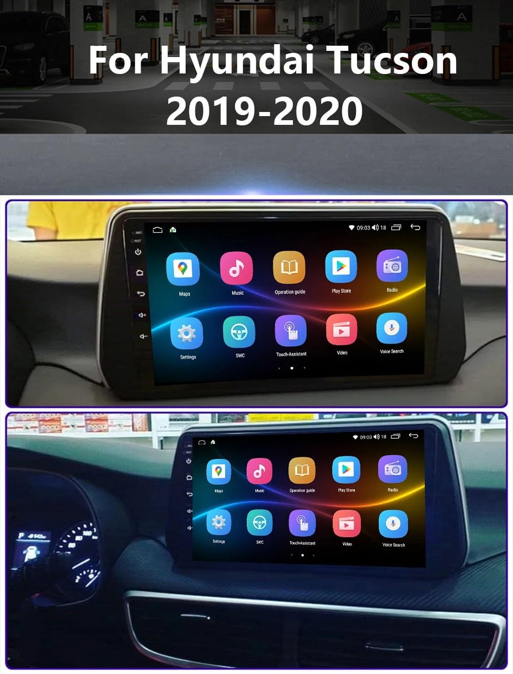 Radio Samochodowe dla Hyundai Tucson 2019-2020 Z Bluetooth, Fm, Aux, Nawigacją Mapową I Asystentem Głosowym, 8 Rdzeń 8G+256G