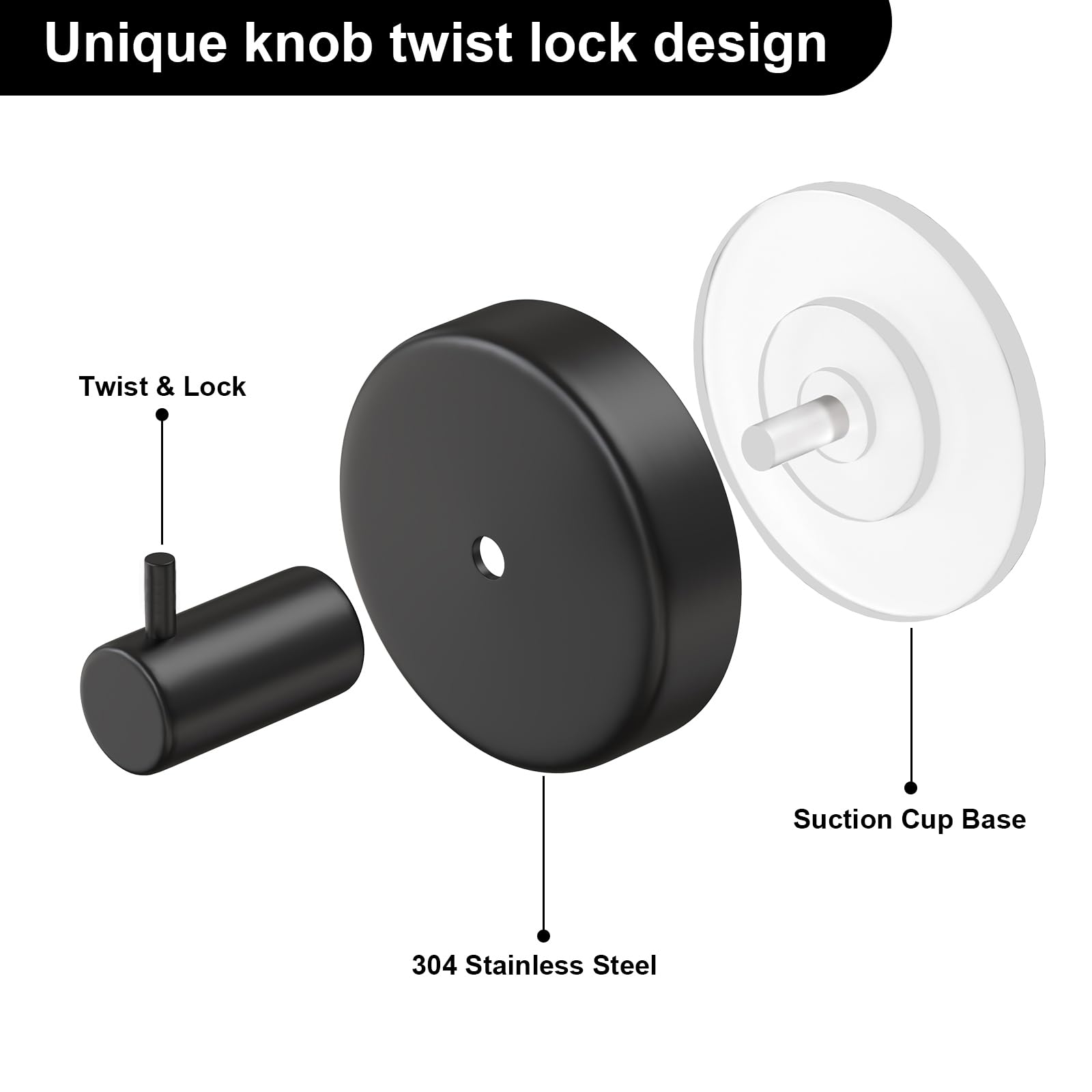 HUFEEOH Ganchos con ventosa para ducha, paquete de 4 ganchos extraíbles para toallas para ducha interior, ganchos de toalla sin taladrar para baño, ducha, montaje en pared (negro)