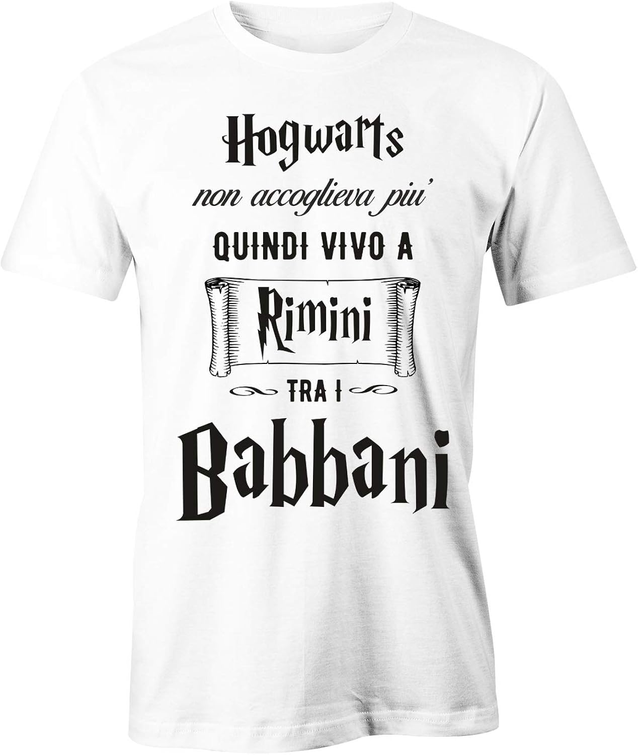 Tshirt Harry Potter Hogwarts Non Accoglieva Piu Quindi Vivo A Rimini Tra I Babbani T Shirt Divertenti Amazon It Abbigliamento