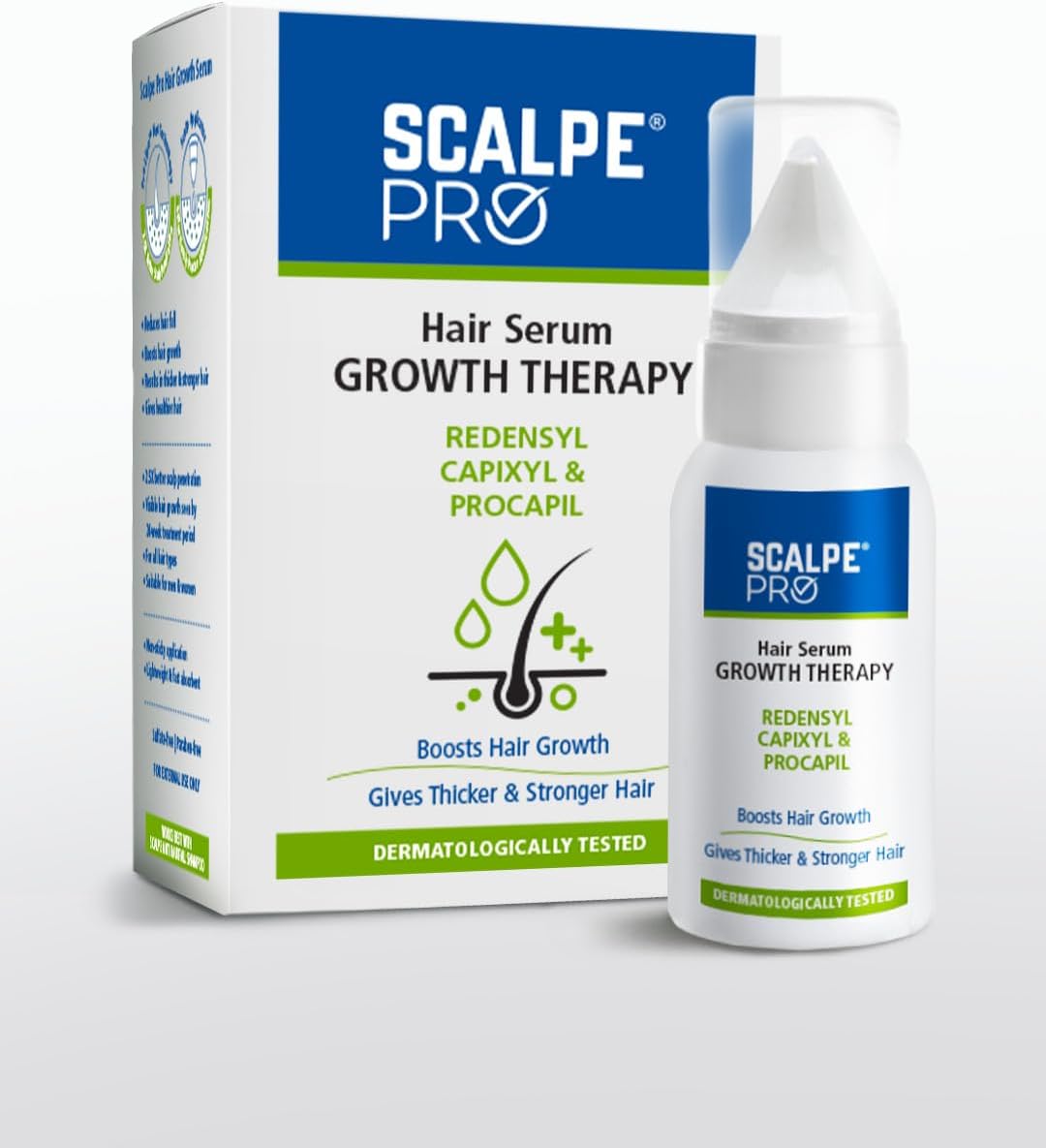 Scalpe Pro Hair Growth Serum with Applicator | 3% Redensyl, 3% Procapil, 3% Anagain | Boosts Hair Growth | Thicker & Stronger Hair | Non-Sticky | Paraben & Sulphate-Free | Unisex | 30 ml
