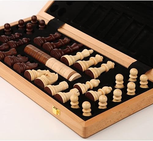 Miniatura 3 de ROLTIN Juego de ajedrez de madera plegable 2 en 1, juego de ajedrez y damas, gran juego de mesa de ajedrez de 20 x 20 pulgadas con caja de