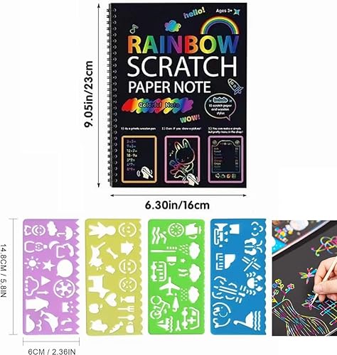Miniatura 6 de yesogreat Libros de arte para rascar para niños papel de rascar arco iris negro para rascar manualidades notas hoja con 1 lápiz capacitivo de madera