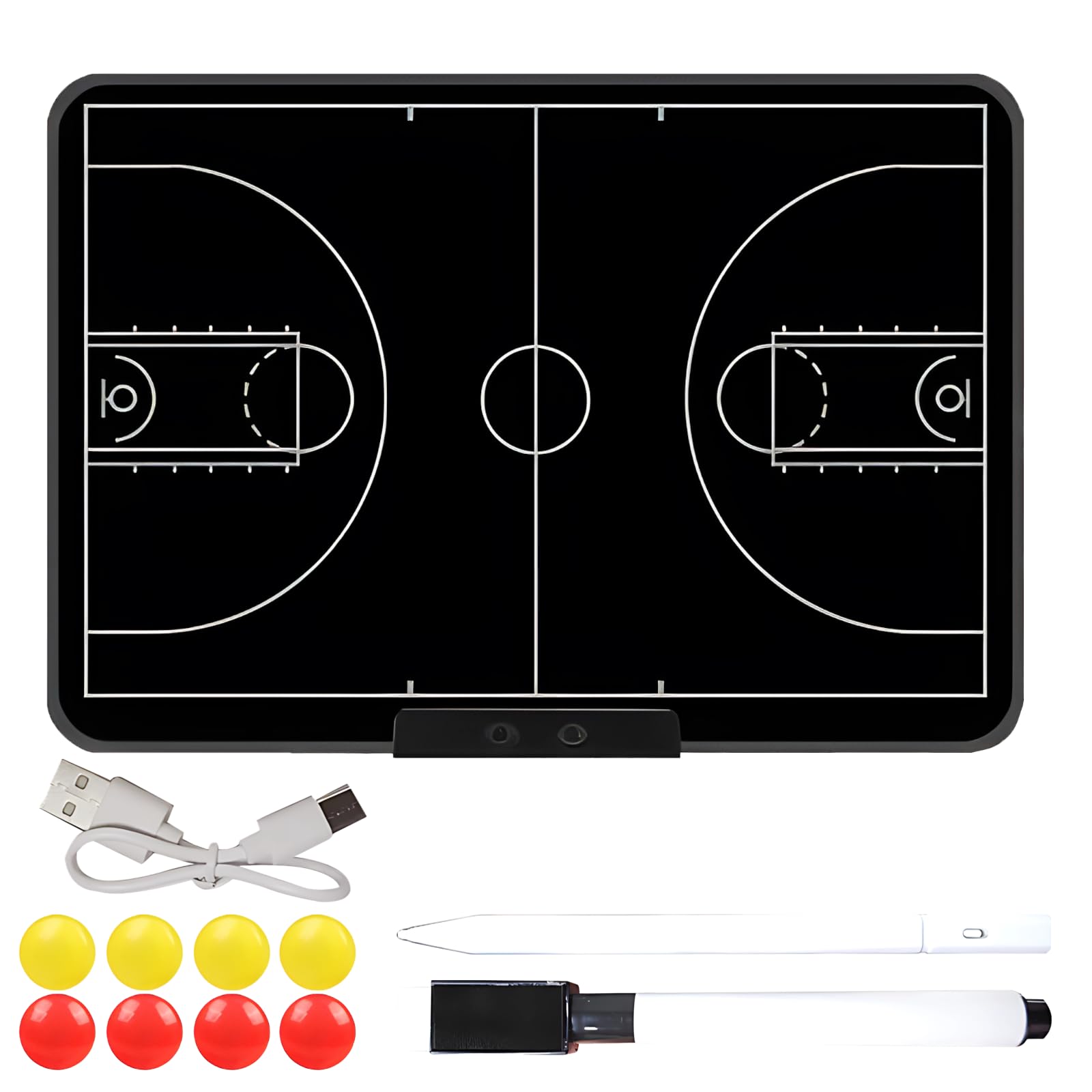 16-calowa elektroniczna tablica trenerska koszykówki, dwustronna sportowa tablica taktyczna LCD, kasowanie jednym przyciskiem, ekran blokady, zawiera 10 magnesów i długopis, 34 x 23,9 cm