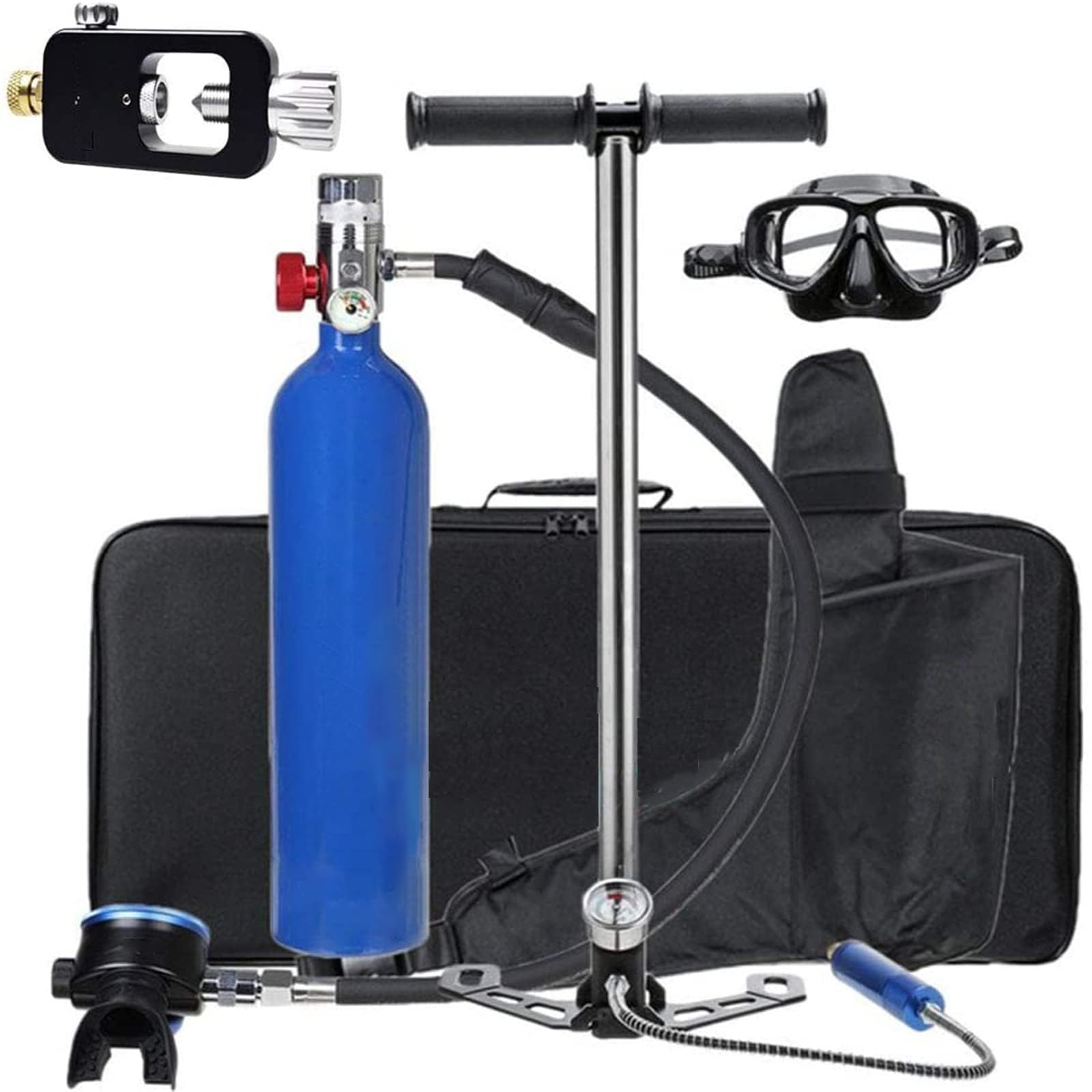 Bombole da Immersione Bombola Sub, 1L Mini Bombole per Immersioni Subacquee Mini Bombola di Ossigeno Attrezzatura per Immersione per Snorkeling con Pompa ad Aria ad Alta Pressione&Gonfiatore