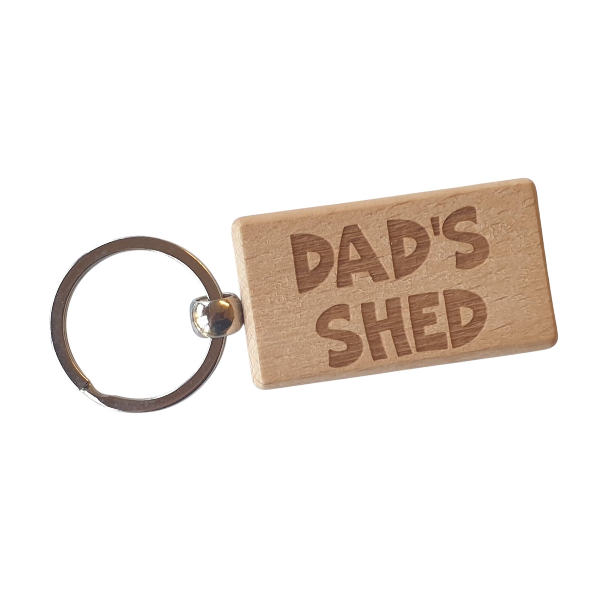 Decalarama Brown Dad's Shed Keyring Gift Nice Cute Custom Engraved Wooden Key Fob Novelty House Keys Present