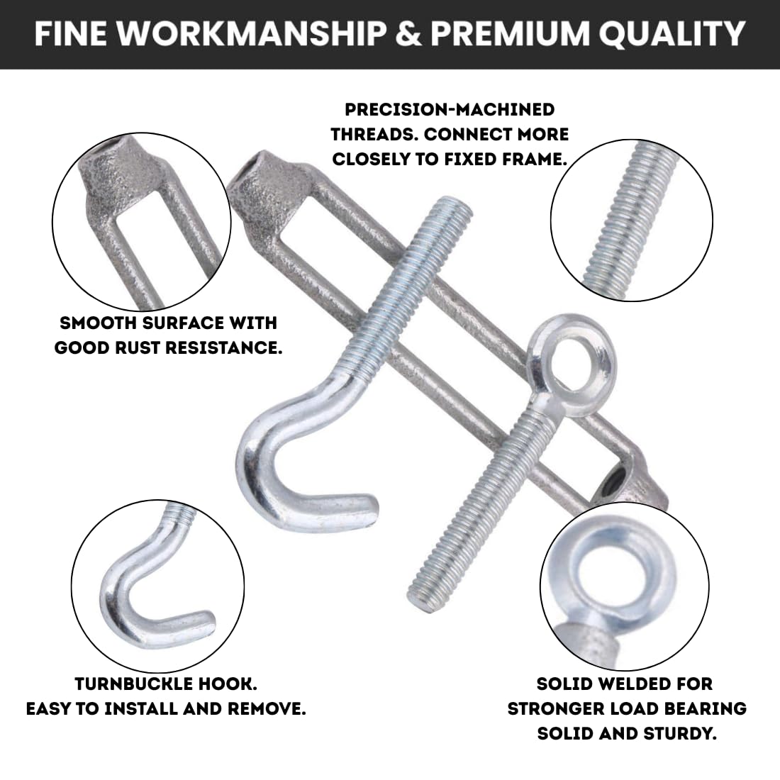 Conclood India 06Mm (Set of 5) Galvanized Turn Buckle | Tension Hook | Eye to Hook | Adjustable | Straining Screw Open Body | Tie Rods & Other Tensioning System. 3