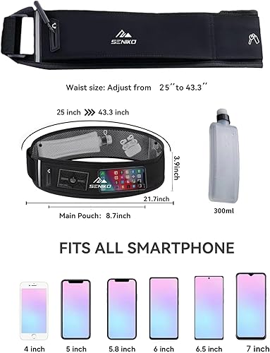 Miniatura 5 de SENIKO Cinturón de hidratación con botellas, riñonera para botella de agua, bolsa de cintura con cremallera que se adapta a la mayoría de los