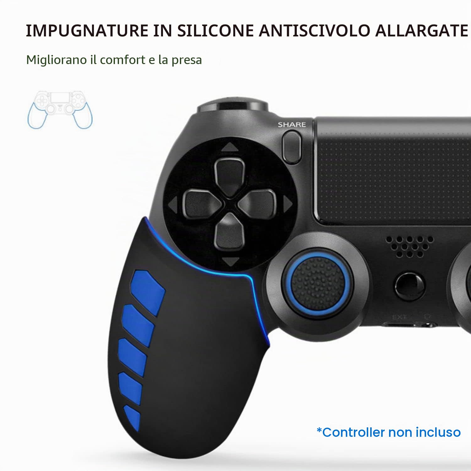 NiTHO Gaming Kit per Controller Playstation 4, Include Impugnature Silicone Anti-Sudore, Anelli di Precisione, Copri Levette Analogiche, Migliora il Controllo e la Precisione del Gioco per PS4