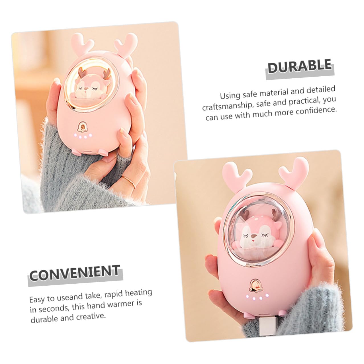 VICASKY Scaldamani USB Ricaricabile a Forma di Cartone Animato Mini Scaldamani Portatile Funzione Power Bank Riscaldamento Rapido per Donne e Regali Invernali