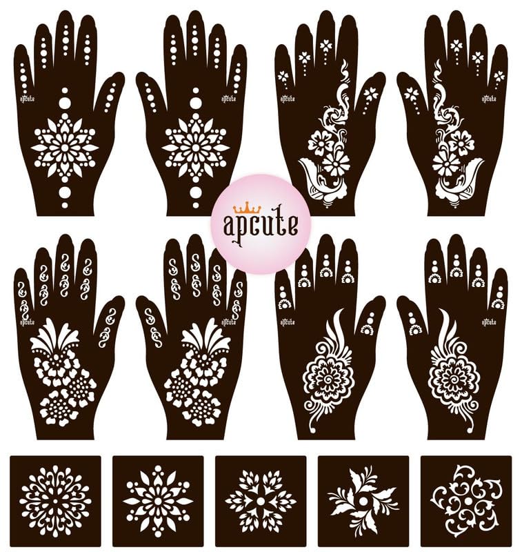 Mehendi Stencils for Full Hand Set of 13pc Combo | Temporary Tattoo Mehandi Stencil Stickers for Full Hand for Girls, Women | Easy to use in 4 Steps Design-13pc-168-169-208-209-image-23