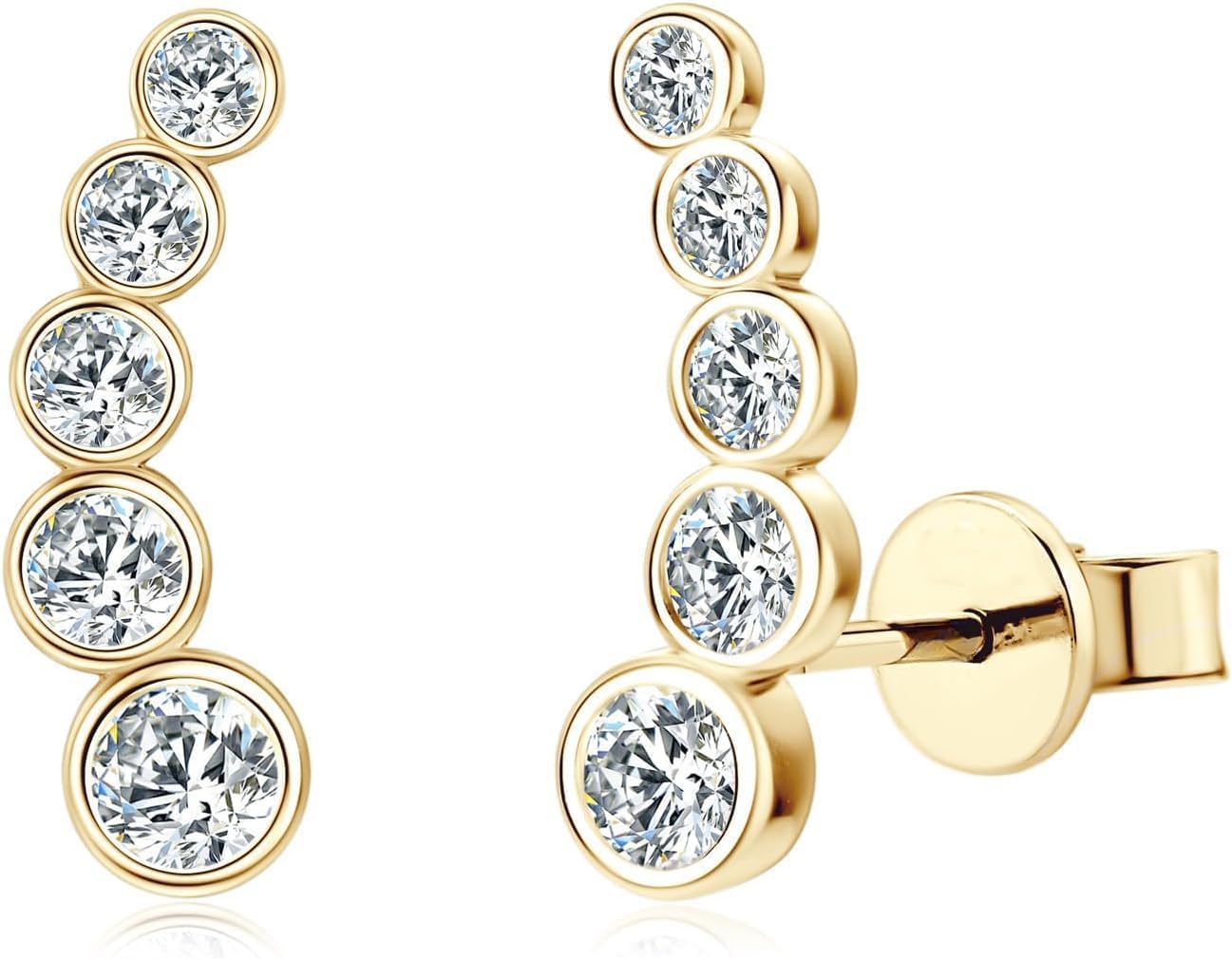 14K Gold Curve VVS1 D-color Round Cut Diamond Stud Earrings, Ideal Gift for Wife
