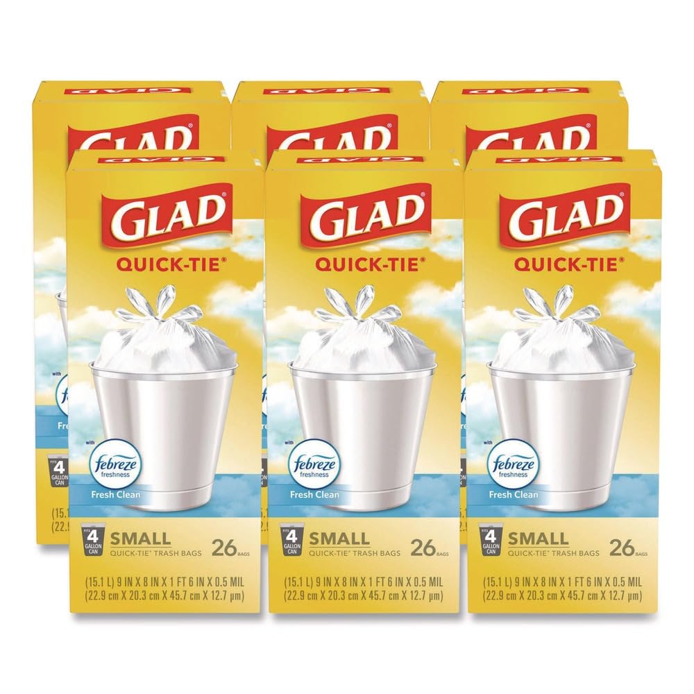OdorShield Quick-Tie Small Trash Bags, 4 gal, 0.5 mil, 8" x 18", White, 156/Carton