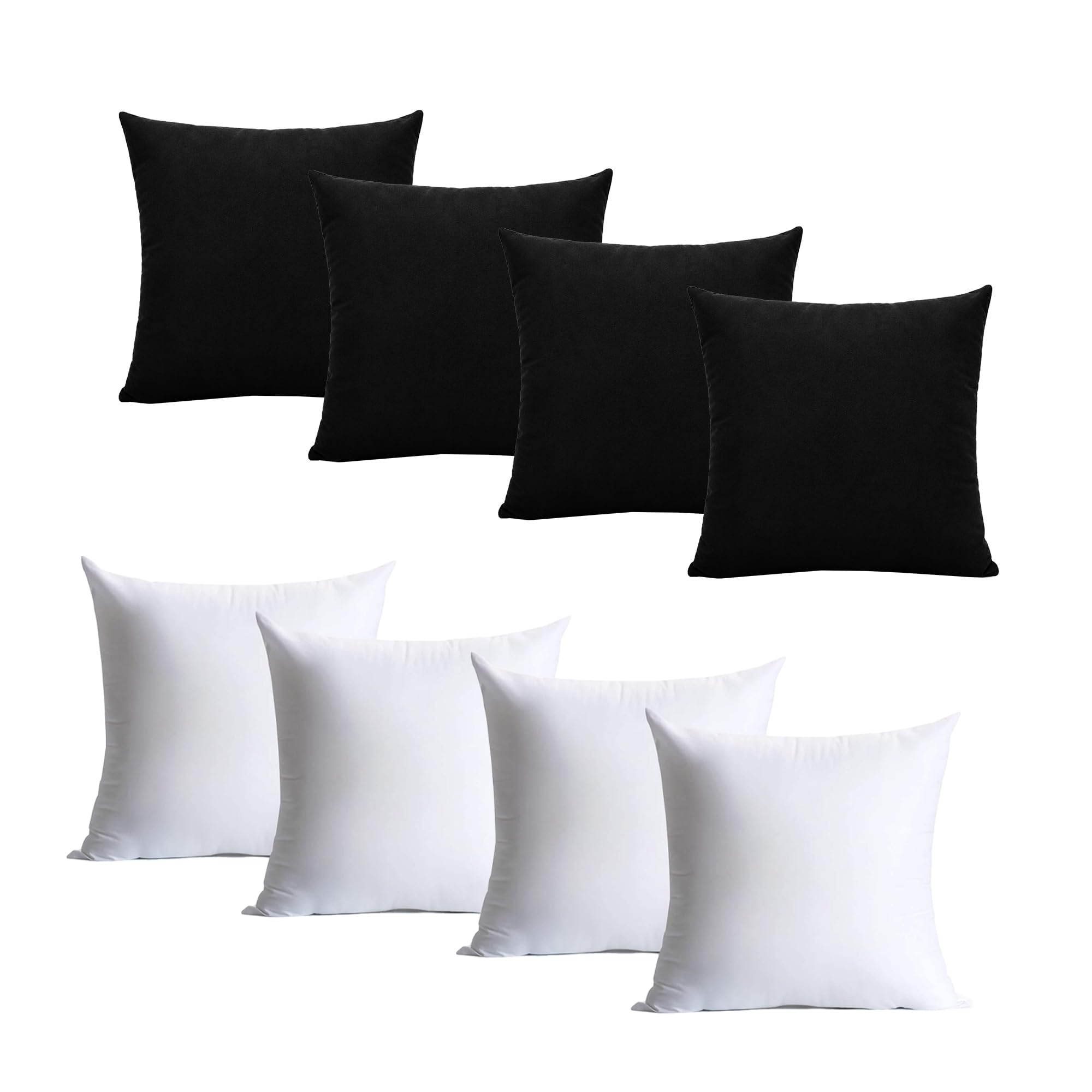 Hafaa Black Cushions with Covers Included Pack of 4, 40 x 40 cm Soft Microfiber Cushions, Decorative Throw Pillows with Hidden Zip Closure for Sofa, Bed, Living Room & Home Décor