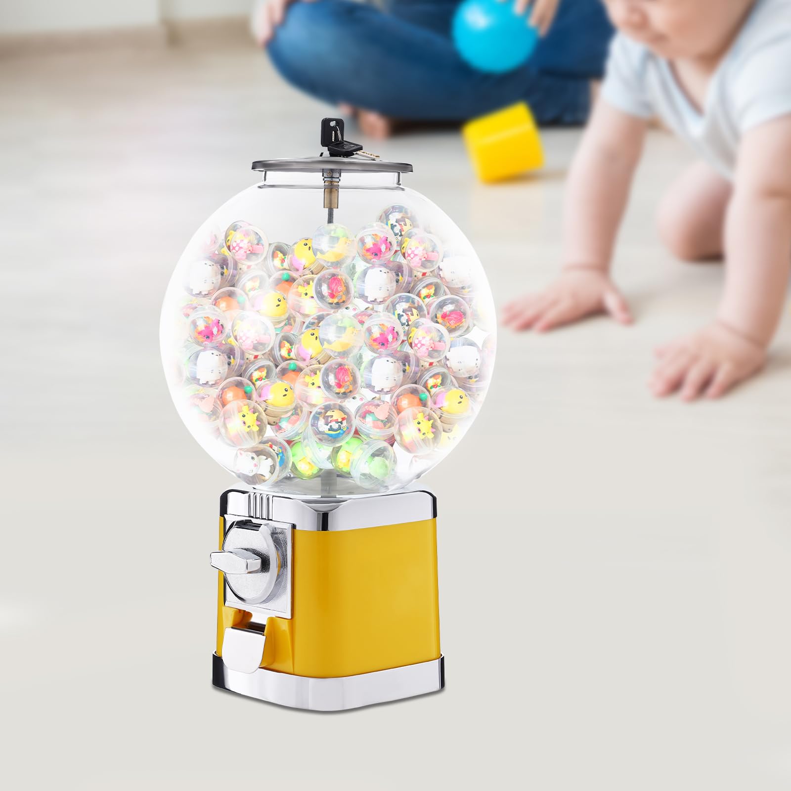 Yellow Vending Machine Gumball Machine for Kids Home Candy Vending Machine with 2 Keys Coin Operated Gumball Machine Hold 500 1.26In Diameter Balls Bubble Gum Machine for Game Capsules Bouncy