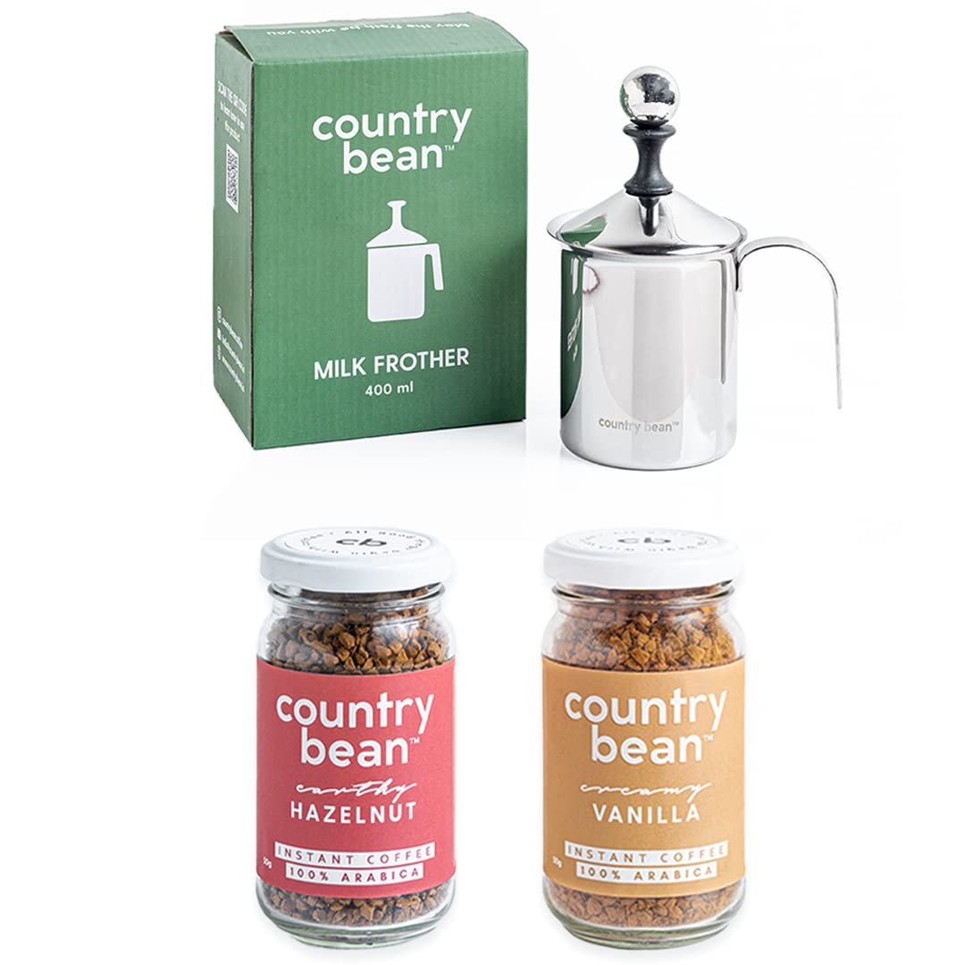 Country Bean Milk Frother 400ml, Hazelnt & Vanilla Coffee 50g Pack of 3, Enjoy your Coffee Hot or Cold coffee (B0B1MXTX6G) Amazon Price History, Amazon Price Tracker