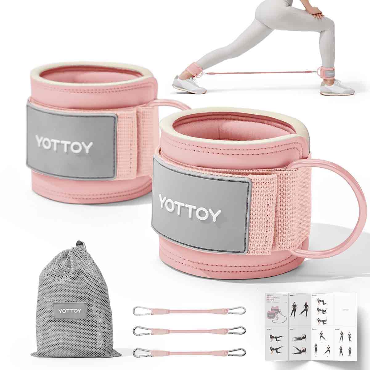 yottoy ankle resistance bands with cuffs, adjustable ankle straps for leg & glute workout, butt exercise bands for cable machines women, perfect for hip fitness & booty training (pink)