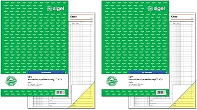 Sigel KG429 Kassenbuch EDV, Steuerschiene 300, A4, 2x50 Blatt, mit Blaupapier, ultrafeiner Mikroperforation (Packung mit 2)