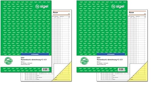 Sigel KG429 Kassenbuch EDV, Steuerschiene 300, A4, 2x50 Blatt, mit Blaupapier, ultrafeiner Mikroperforation (Packung mit 2)