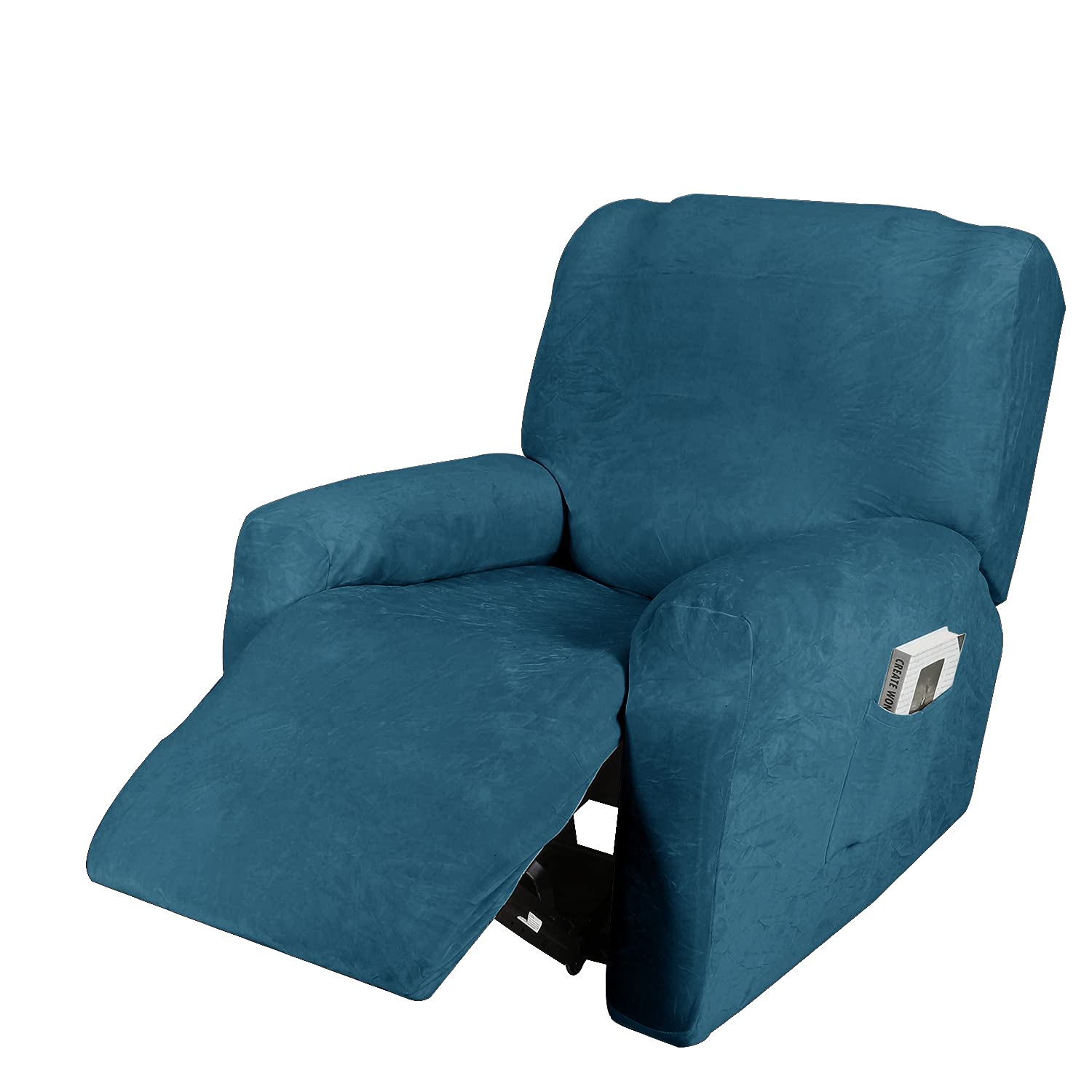 Funda de Sillón Reclinable Relax, Funda de Sillón Extensible de Terciopelo, Funda de Sillón de Masaje Lavable en Casa, Protector de Sillón Reclinable - 1 Plaza (4 Piezas), Azul Pavo Real