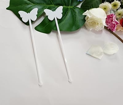 Set of 20 Acrylic Drink Stirrers,Butterfly Cocktail Stirrer for Kids Birthday Party,Retro Party or Shower Theme (White)