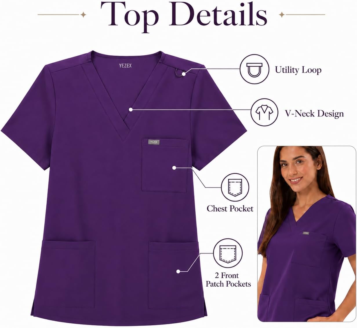 Women's Ultra-Light Medical Scrub Set-130GSM Summer Cooling Fabric-4-Way Stretch, Cargo Pants & V-Neck Top-6-Pocket