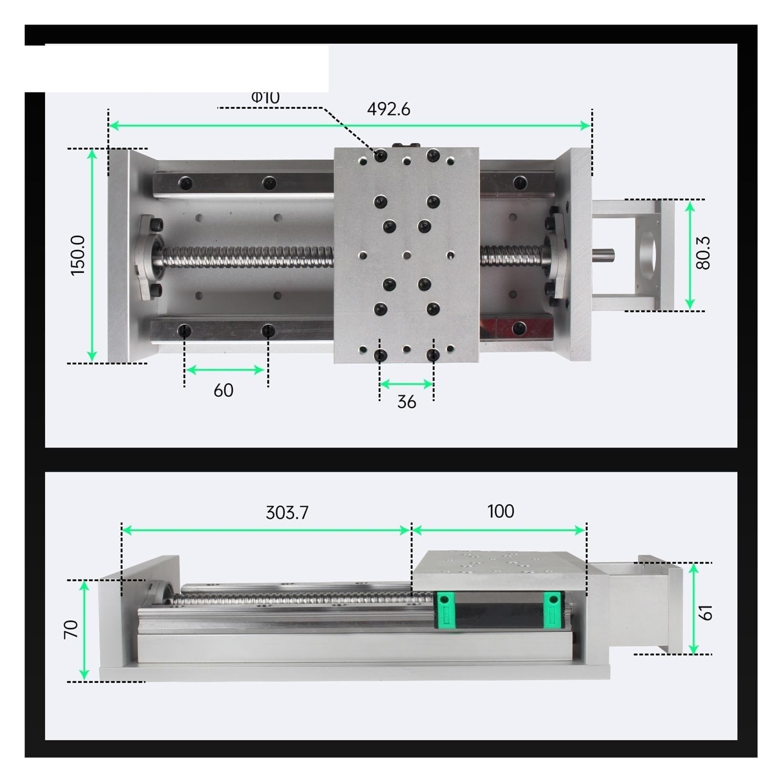 CNC 150mm Szerokość 150mm Oś Liniowa Prowadnica Siłownika Ruchu Siłownika Roboczego ZB-X150 100 200 300 400MM (Travel 600mm)