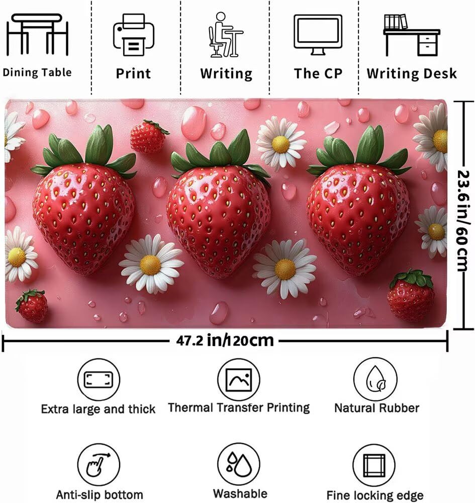 Podkładka pod mysz XXL 1200x600x3mm, duża podkładka pod mysz dla graczy, truskawkowa podkładka pod mysz z wodoodporną antypoślizgową gumową podstawą, mata na biurko do gier. Idealny prezent dla