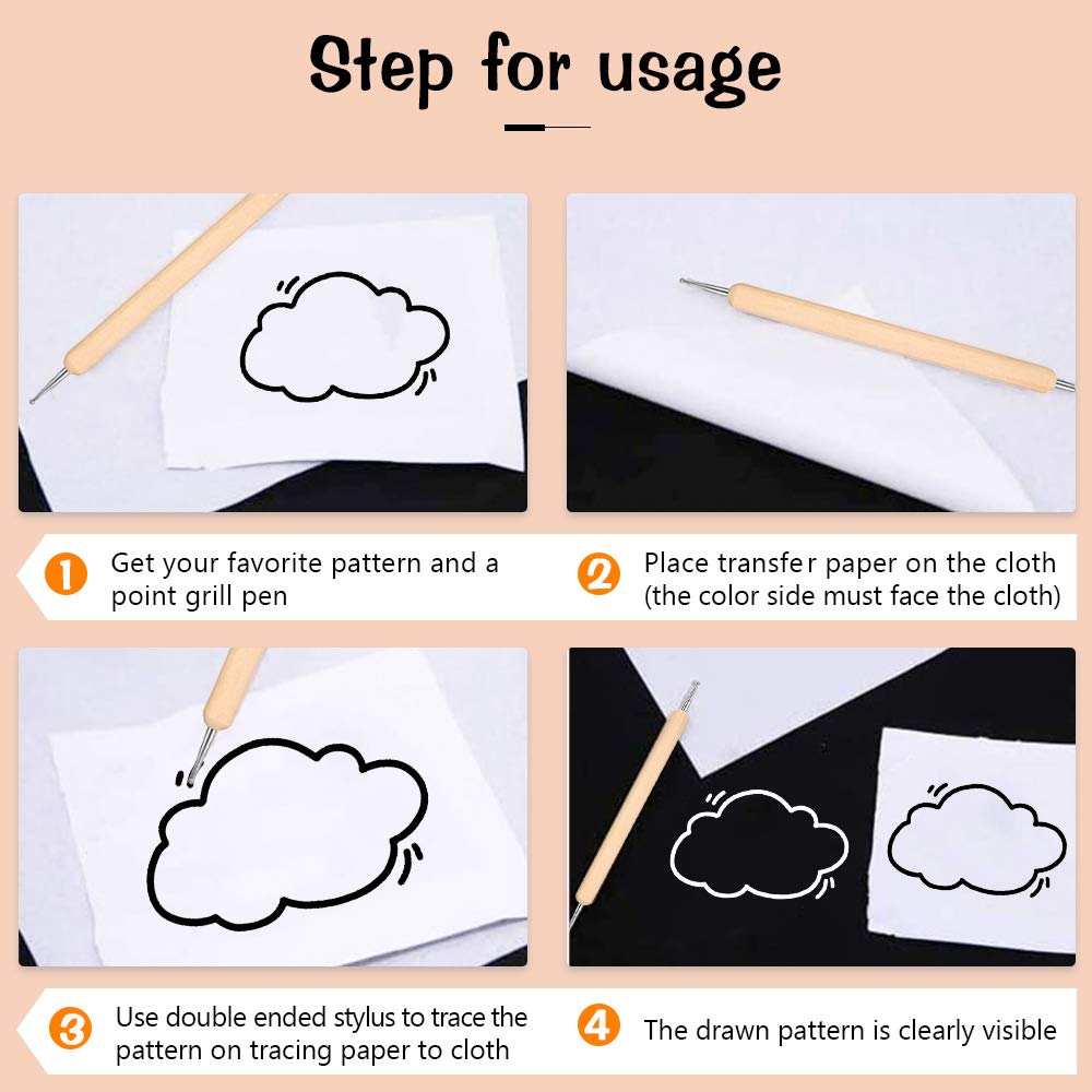150 Blatt Transferpapier (weiß/schwarz) Mit 5 Prägestiften – Für Holz, Stoff, Papier (29,7 X 21,1 Cm)