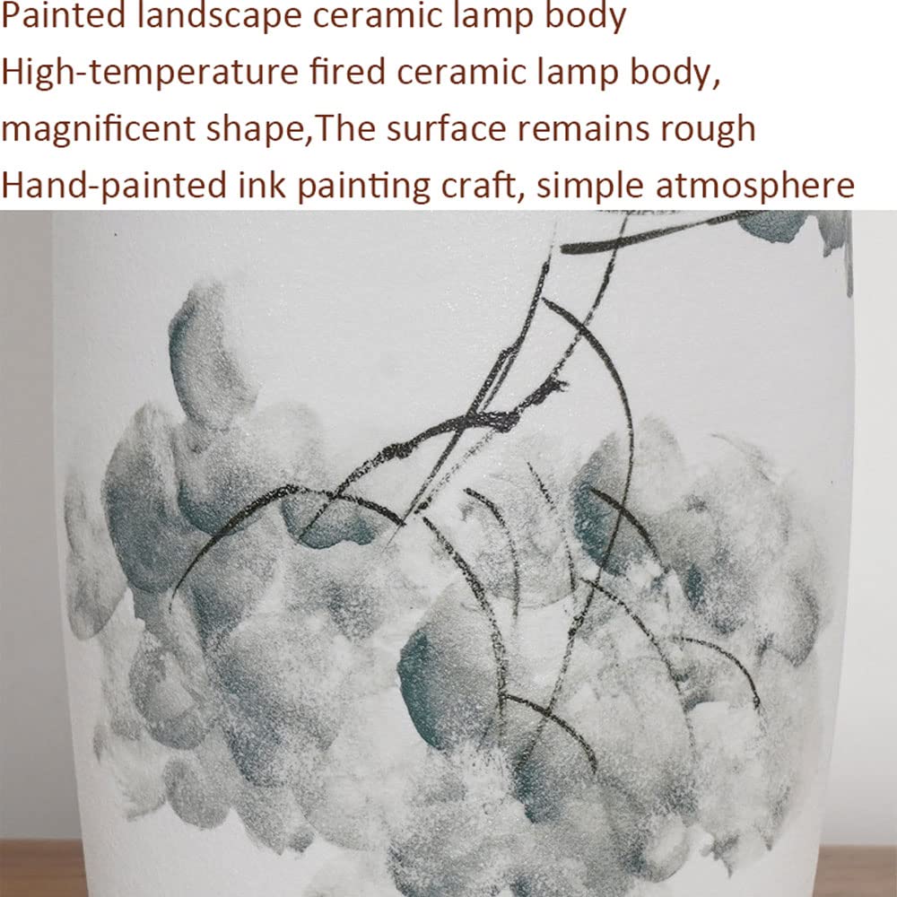 21,6-Calowa Ręcznie Malowana Ceramiczna Lampa Stołowa Led Z Pejzażem, Chińska Lampa Retro Do Sypialni, Stolik Nocny, Gabinet, Salon, Korytarz.