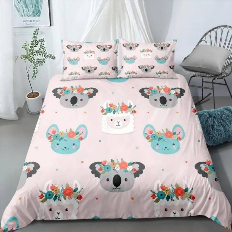 Parure de lit 90x190 koala rose en microfibre supérieure avec taie 65x65