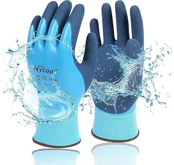 Waterproof Work Gloves for Men and Women, Rubber Coated Non-slip Working Gloves for Garden,Outdoor Construction,L6201 Blue 1 Pair S + XL