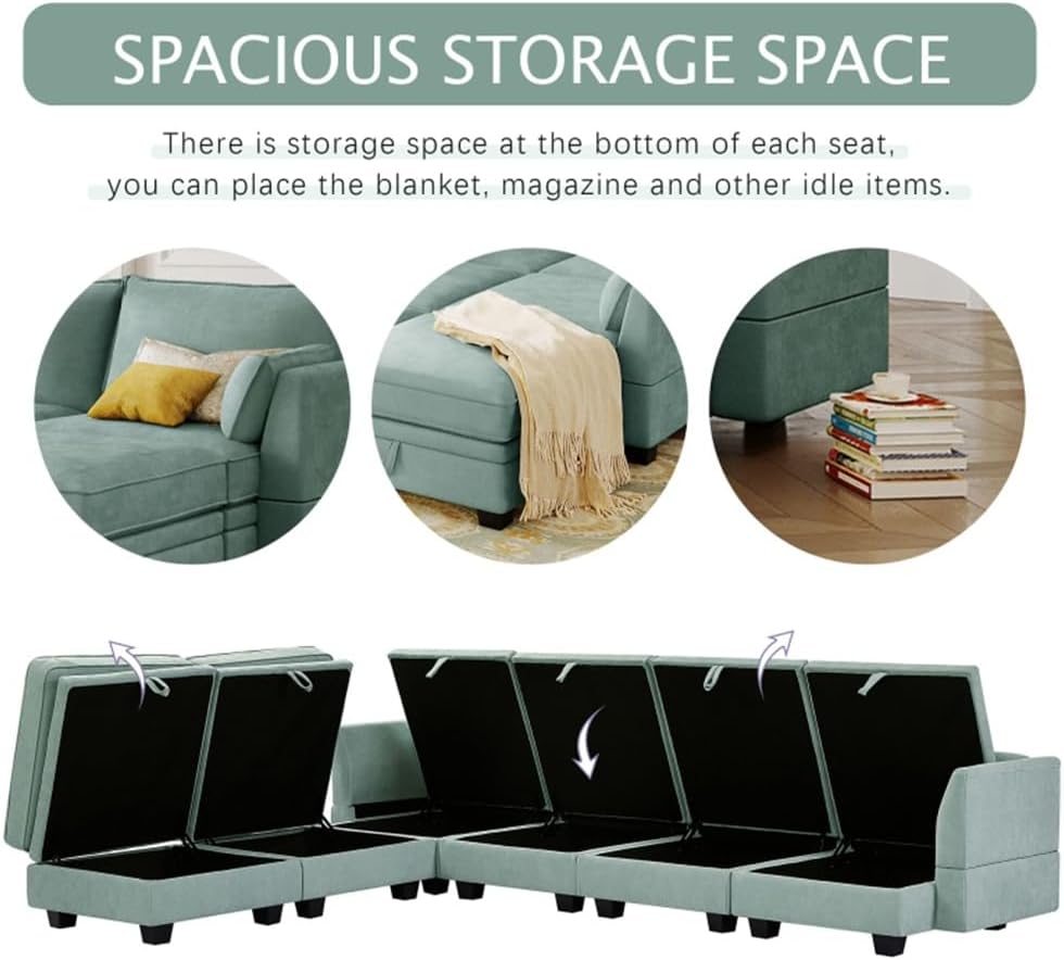 Large U-Shape Modular Sectional Sofa, Convertible Bed with Reversible Chaise for Living Room, Storage Seat