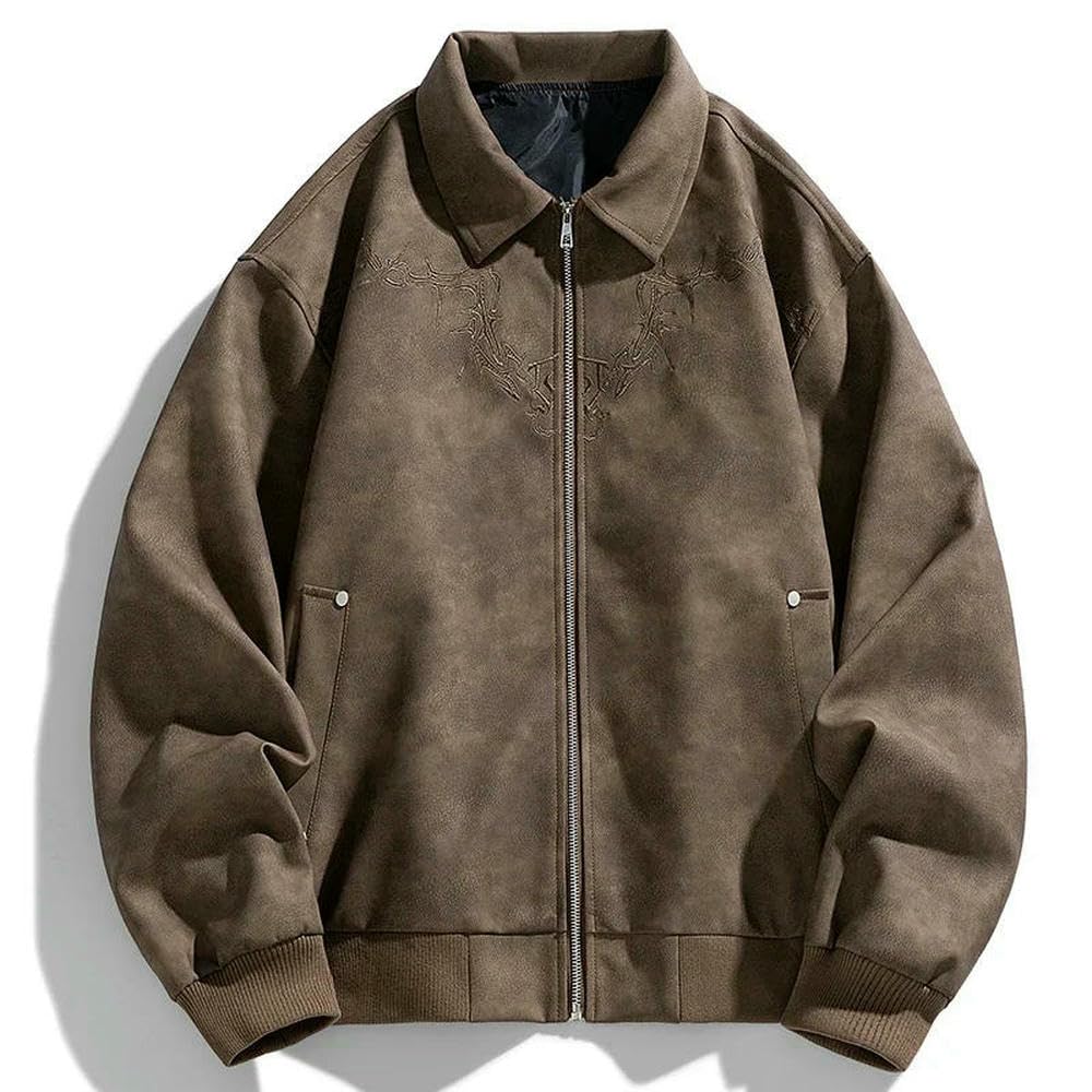 Kurtka skórzana męska haftowana kurtka motocyklowa ze sztucznej skóry Pu High Street Outwear jesień zima płaszcze męskie kurtka motocyklowa