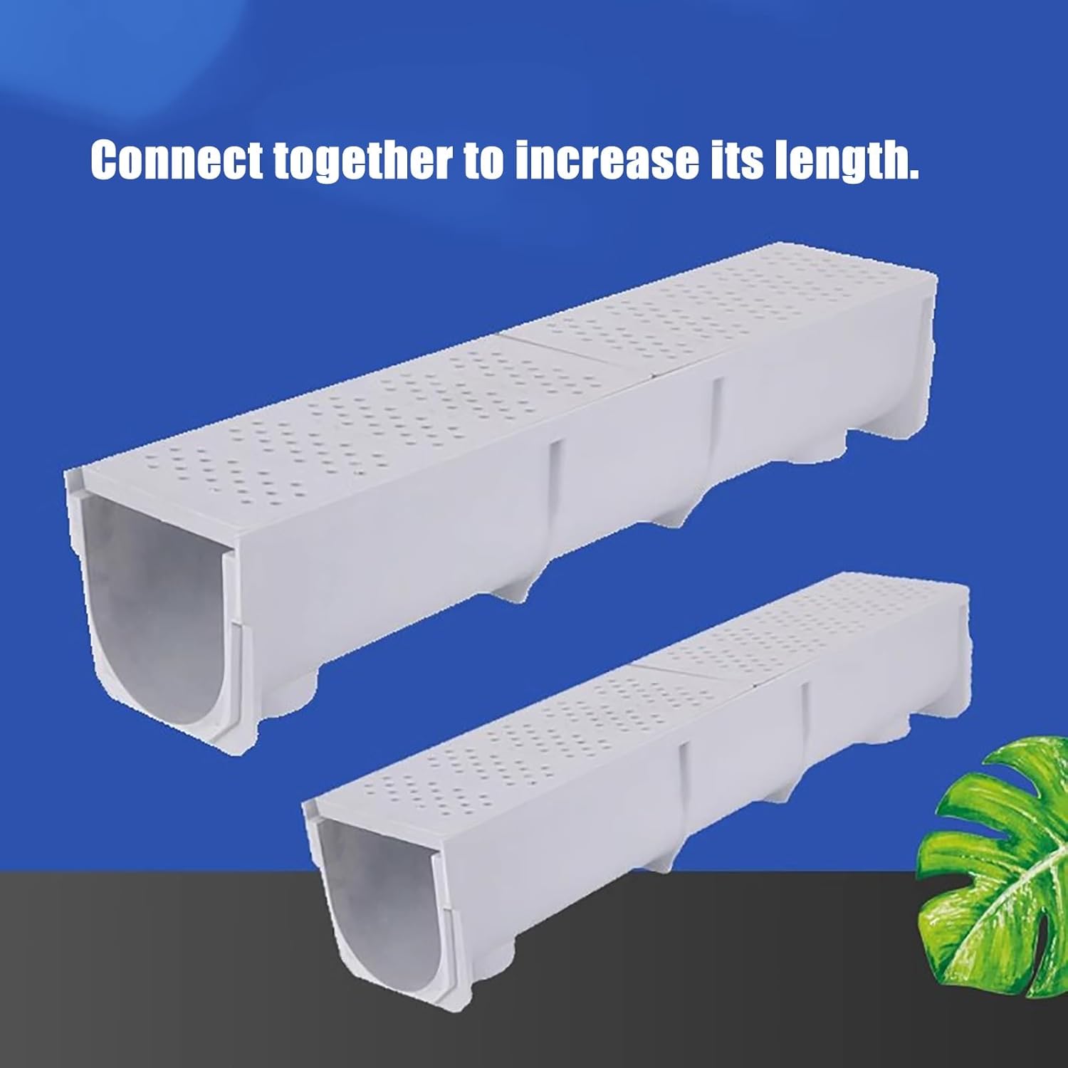 U-Shaped Gutter Resin, 39.4" Outdoor Drainage System with Cover for Patio & Garden, 15x15x100cm Gutter for House & Sidewalk