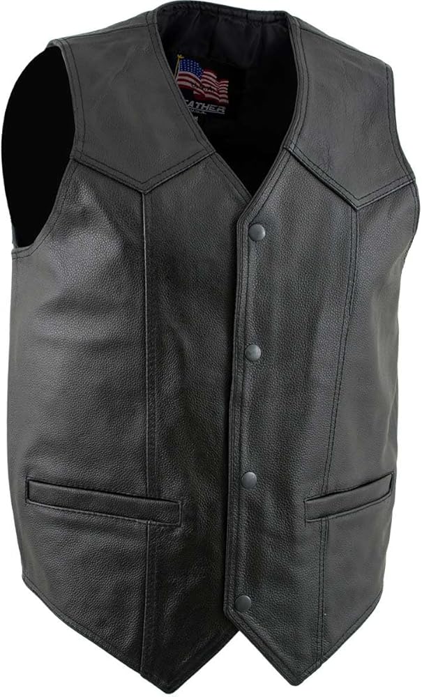 USA Leather 201 Men's Black 'Classy' Leather Motorcycle Rider Vest