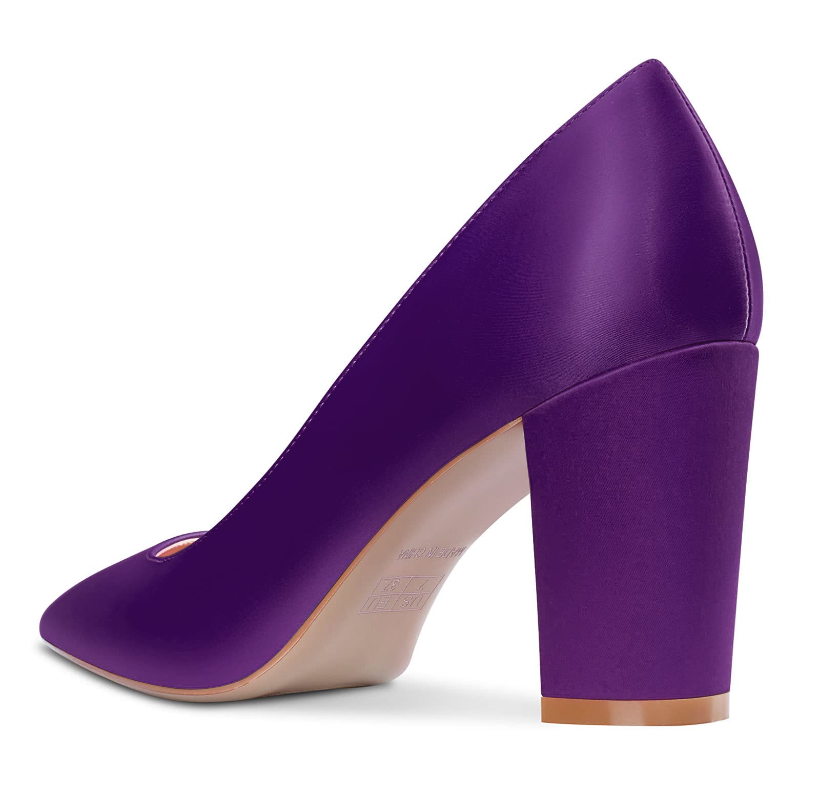 Aachcol Mujer Pumps Chunky Ancho Medio Heel Puntiaguada Punta Slip-on de Boda Oficina Fiesta Dress Zapatos Clásico 8 Inch