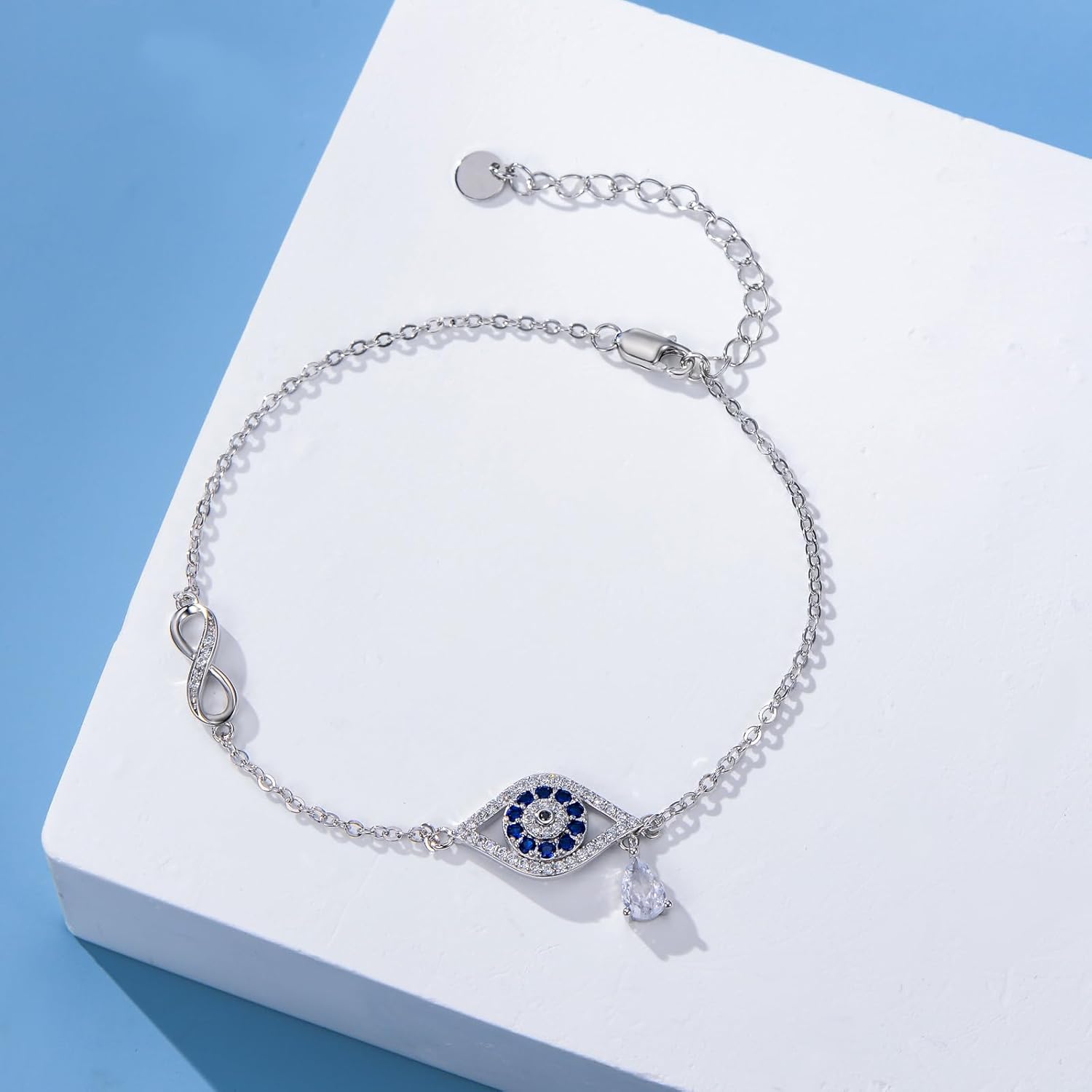 Evil Eye Bracelet for Women 925 Sterling Silver Infinity Bracelet Evil Eye Protection Jewelry Gift for Birthday Christmas - Image 3